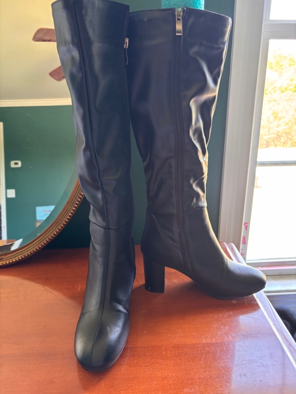 Amazon Black Knee-High Block Heel Boots